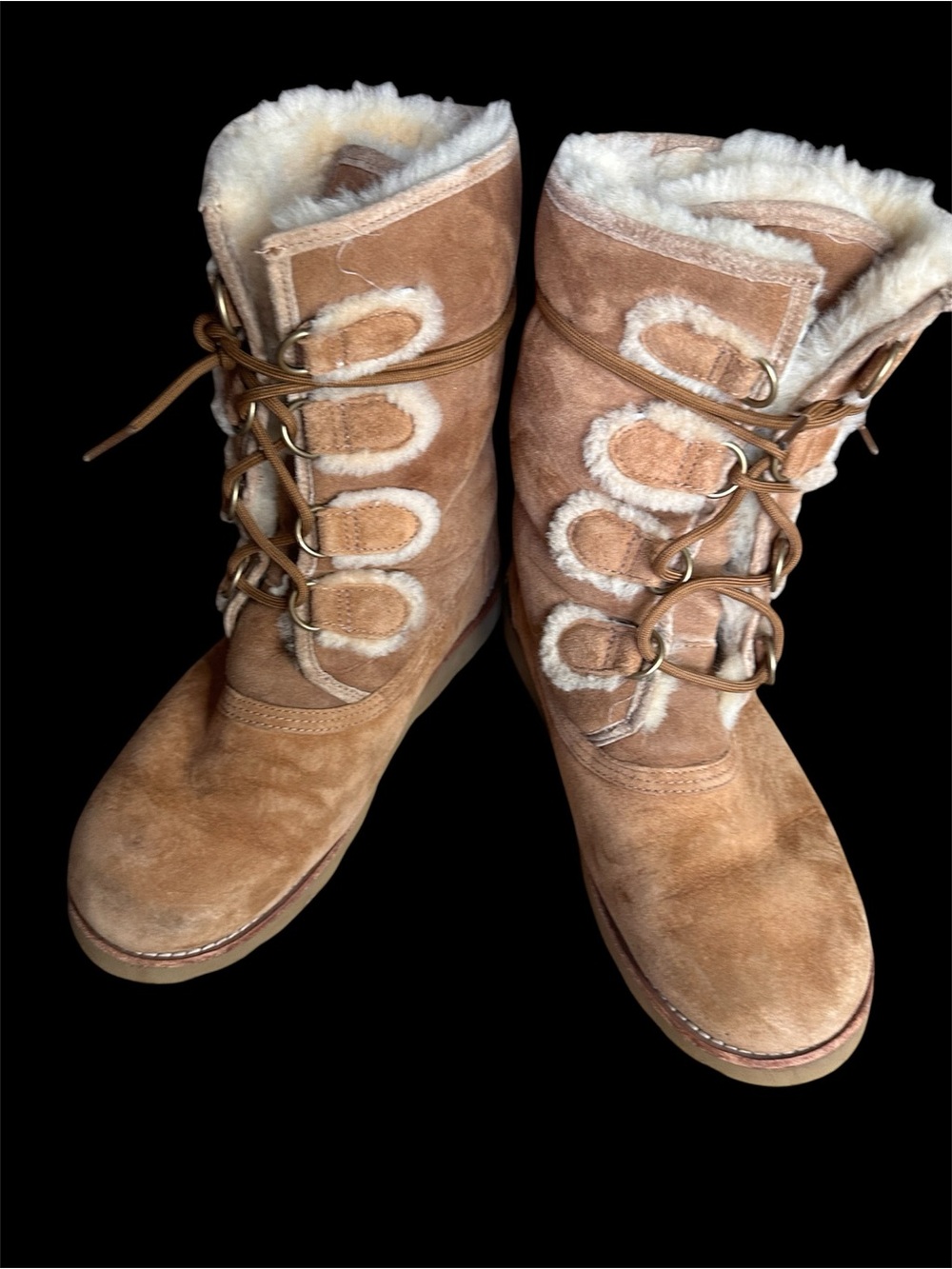 Ugg Rommy Suede Shearling Lace-Up Winter Boots - Tan size 8